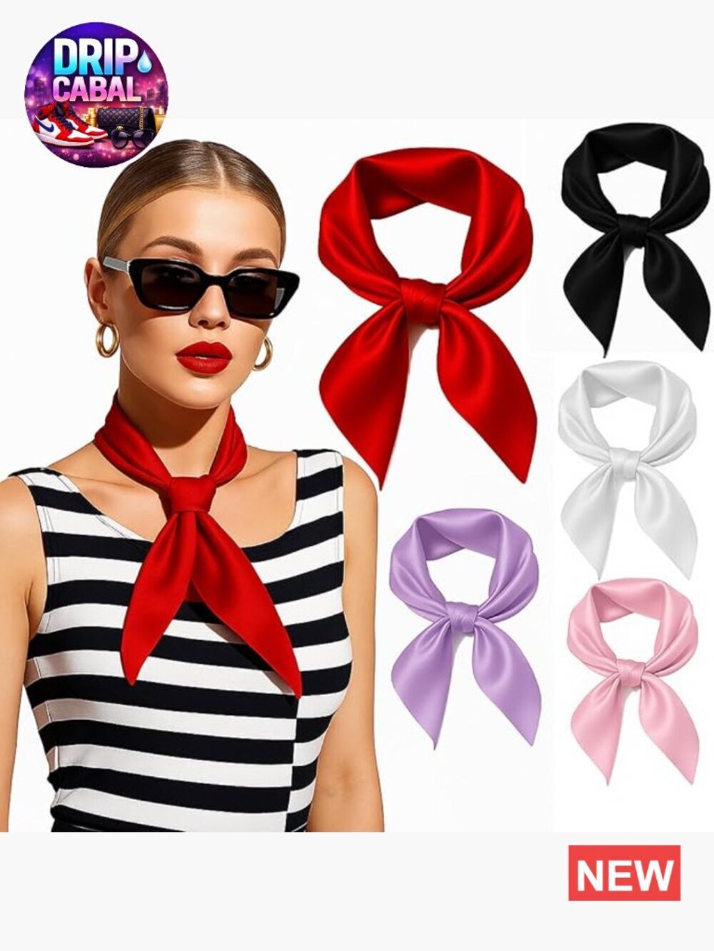 23.6" Square Art Silk Scarf for Women - 5 Pack
